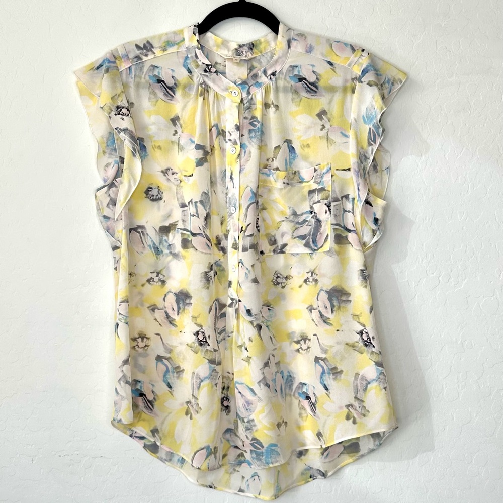 Rebecca Taylor Floral Blouse in Yellow and Blue